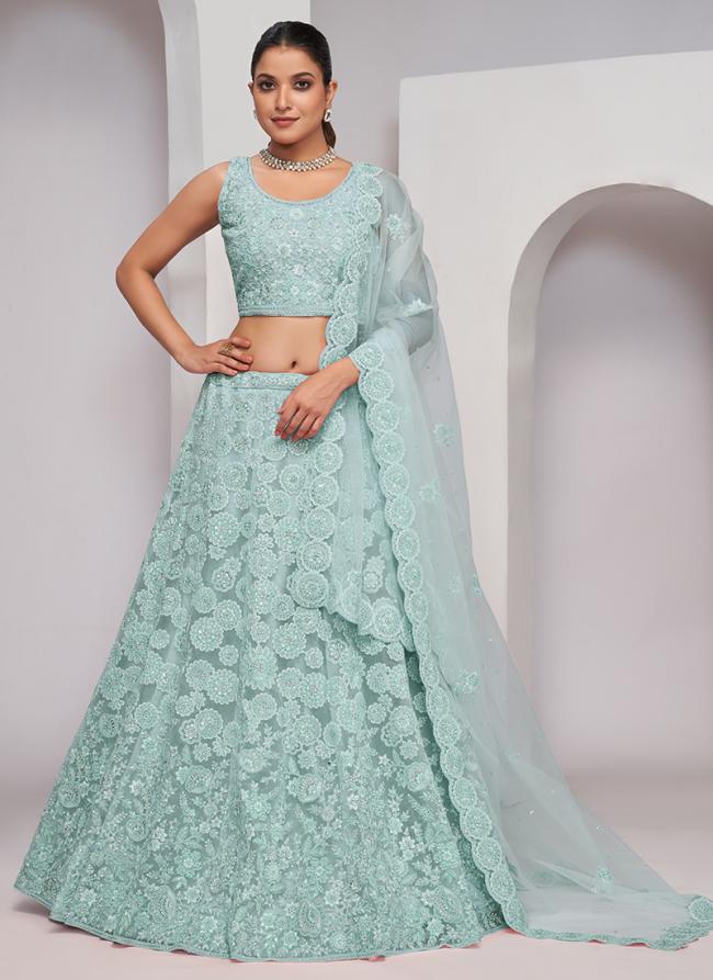 Soft Net Light Blue Wedding Wear Sequins Work Lehenga Choli